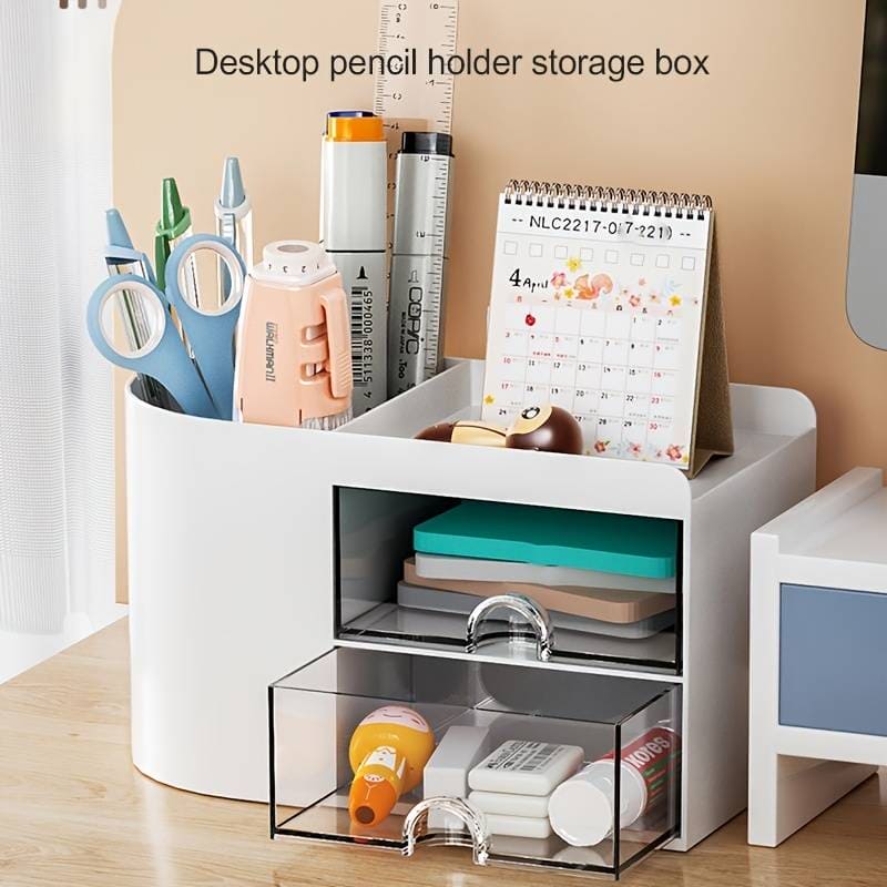 2 Drawers Simple Pen Holder, Multifunction Pencil Storage Box, Student Office Stationary Organizer, Transparent Drawer Storage Organizer, Large Capacity Sundries Storage Box, Countertop Transparent Cabinet Desk Organizer 2 Drawers Simple Pen Holder, Multifunction Pencil Storage Box, Student Office Stationary Organizer, Transparent Drawer Storage Organizer, Large Capacity Sundries Storage Box, Countertop Transparent Cabinet Desk Organizer